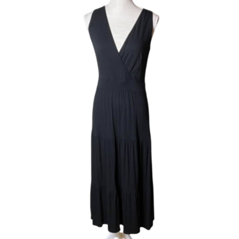 Boden Black Nicole Jersey V-Neck Tiered Midi Dress Size 4R - Picture 2 of 10